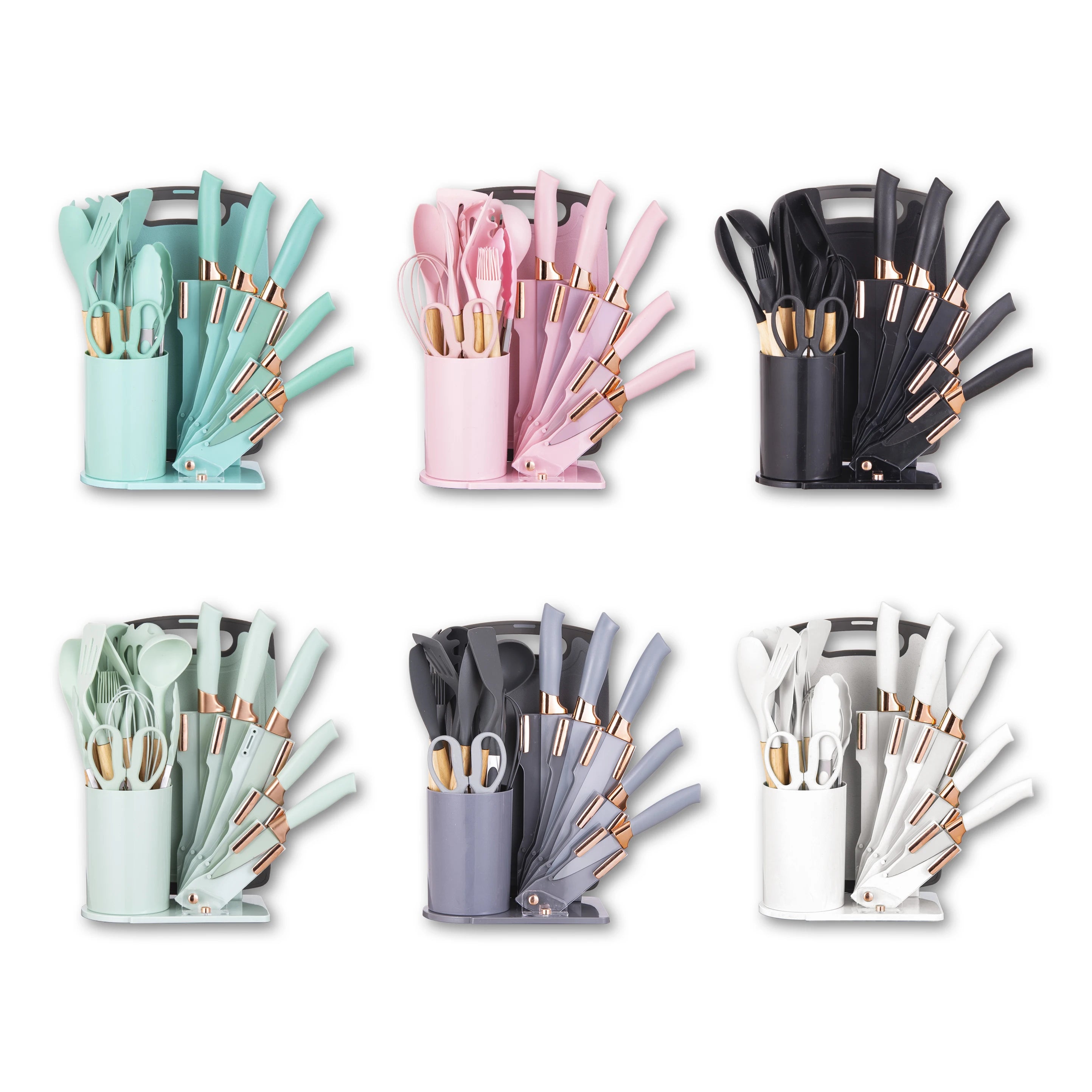 19Pcs Professional Kitchen Knife Set with Silicone Cooking Utensils & Cuttingboard, High Carbon Stainless Steel Chef Knives.