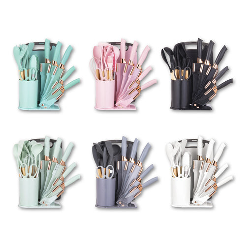 19Pcs Professional Kitchen Knife Set with Silicone Cooking Utensils & Cuttingboard, High Carbon Stainless Steel Chef Knives.