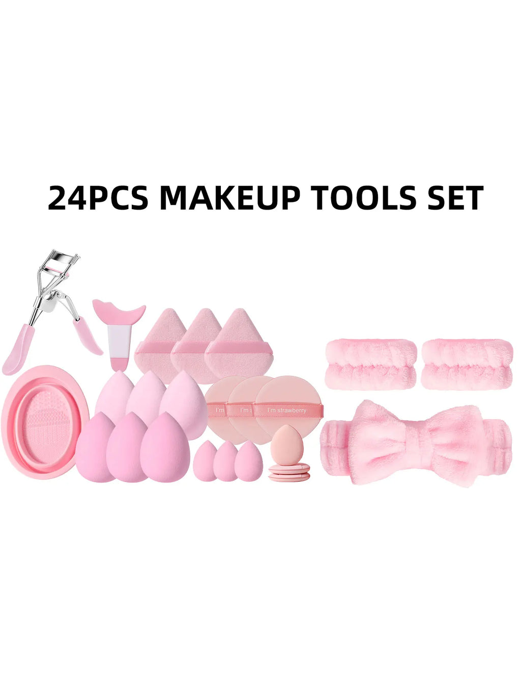 50PCS Makeup Tools:1Pc Cosmetic Bag+25Pcs Makeup Brush Set+9Pcs Makeup Sponges+9Pcs Powder Puffs+6Pcs Makeup Tools