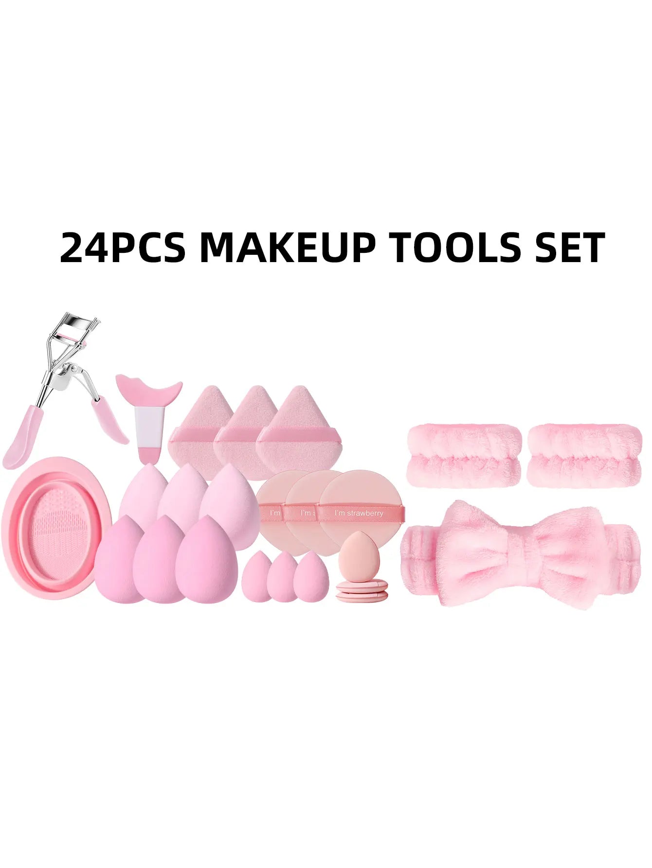 50PCS Makeup Tools:1Pc Cosmetic Bag+25Pcs Makeup Brush Set+9Pcs Makeup Sponges+9Pcs Powder Puffs+6Pcs Makeup Tools