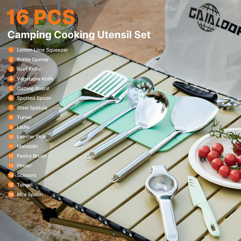 Camping Cooking Utensils Set Camp Kitchen Sticks BBQ Forks, Portable RV Camping Essentials Camper Must Haves for Cookouts