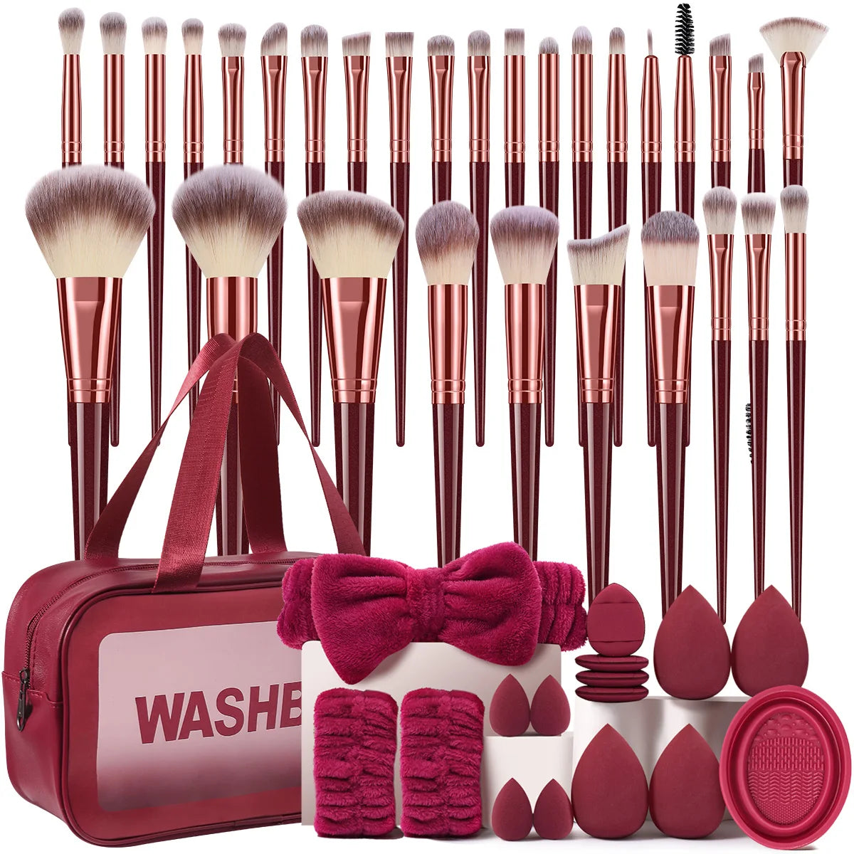 47PCS Makeup Tools:30Pcs Makeup Brush Set+5Pcs Makeup Tools+12Pcs Makeup Sponges