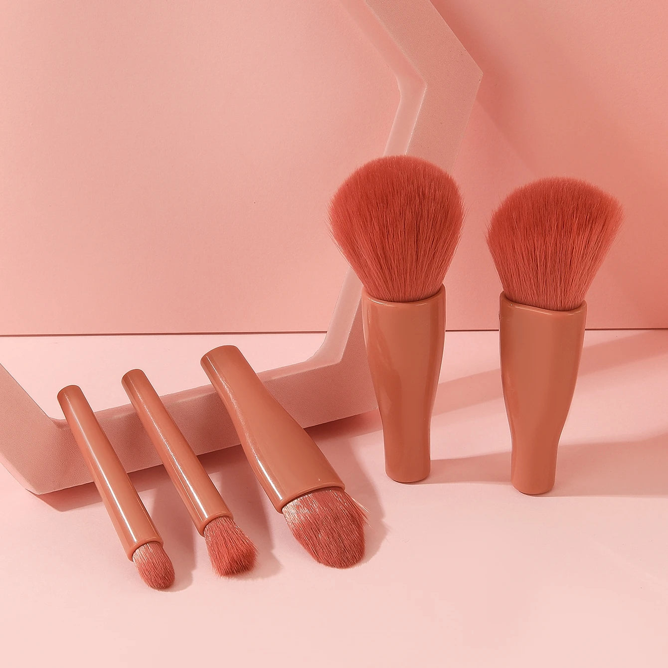 5Pcs Premium 5-In-1 Bling Diamond Makeup Brush Set, Mini Travel-Friendly Cosmetic Tools with Blush & Face Brushes, Ultra-Soft Bristles, All-In-One Portable Kit
