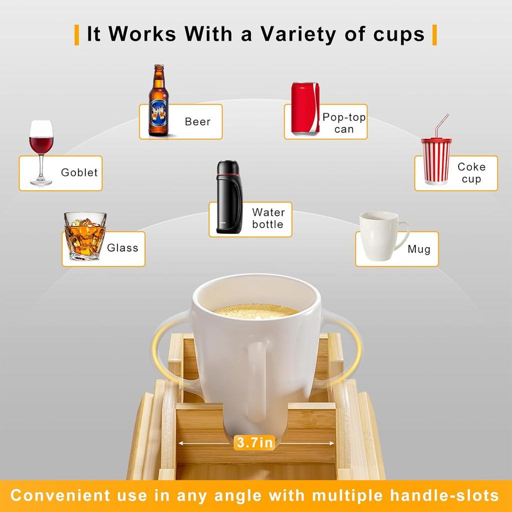 Bamboo Sofa Armrest Tray - Couch Arm Tray with Detachable Couch Cup Holder - 2 in 1 
