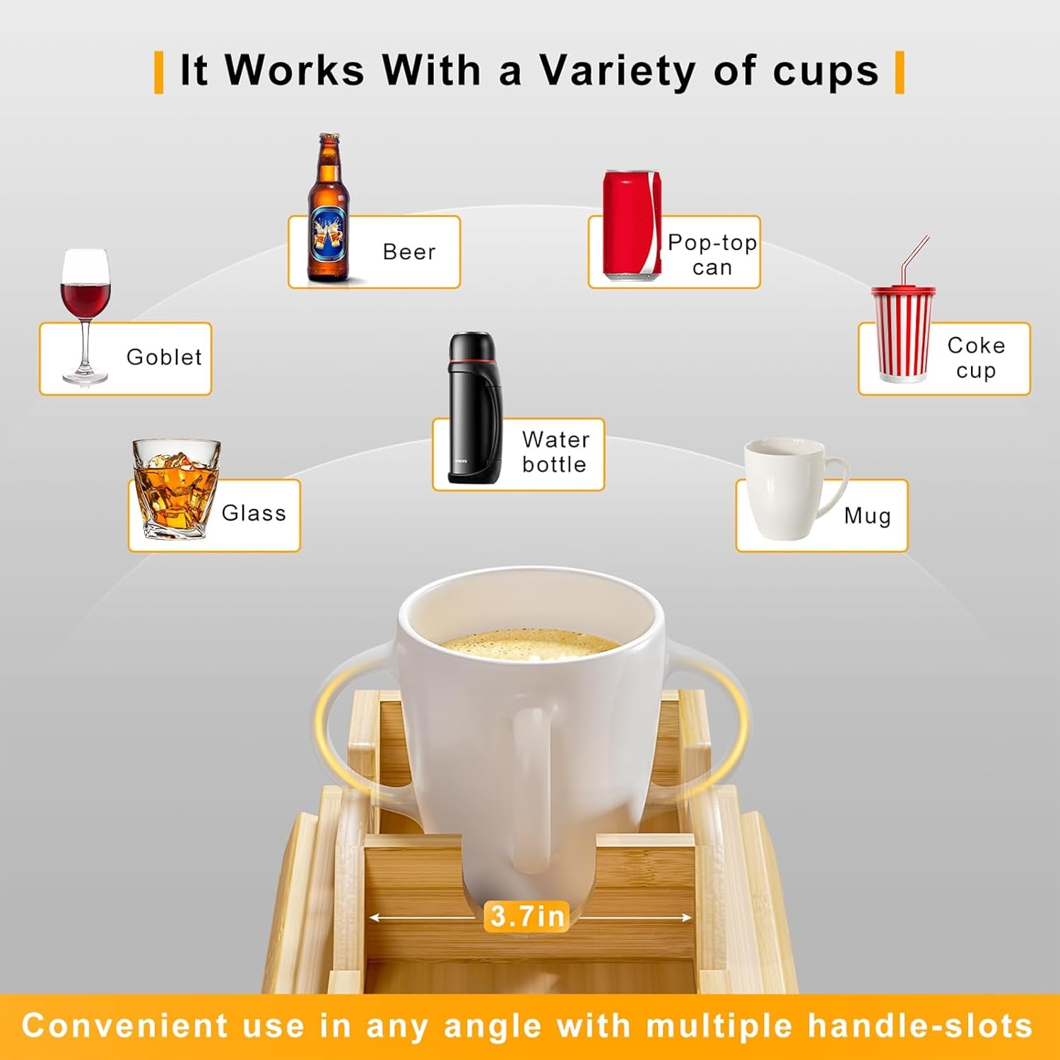 Bamboo Sofa Armrest Tray - Couch Arm Tray with Detachable Couch Cup Holder - 2 in 1 