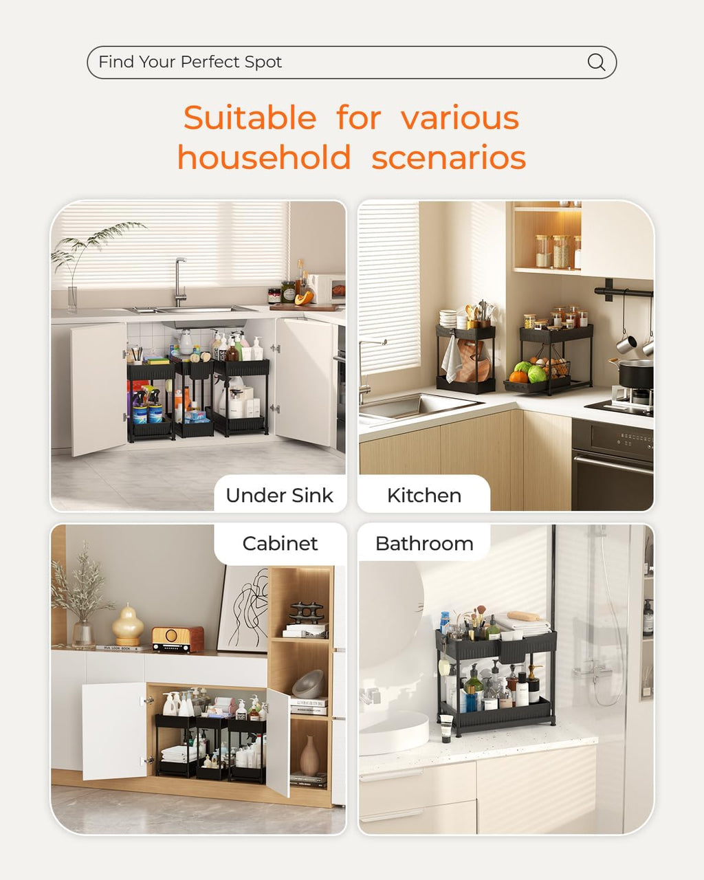 3-Pack 2-Tier under Sink Organizers with Sliding Drawers 