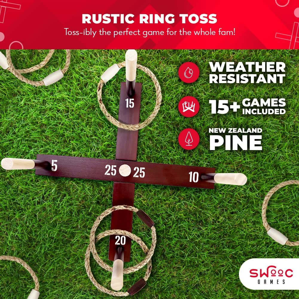 Games - Rustic Ring Toss Game - Easy Setup & Extra Games Included