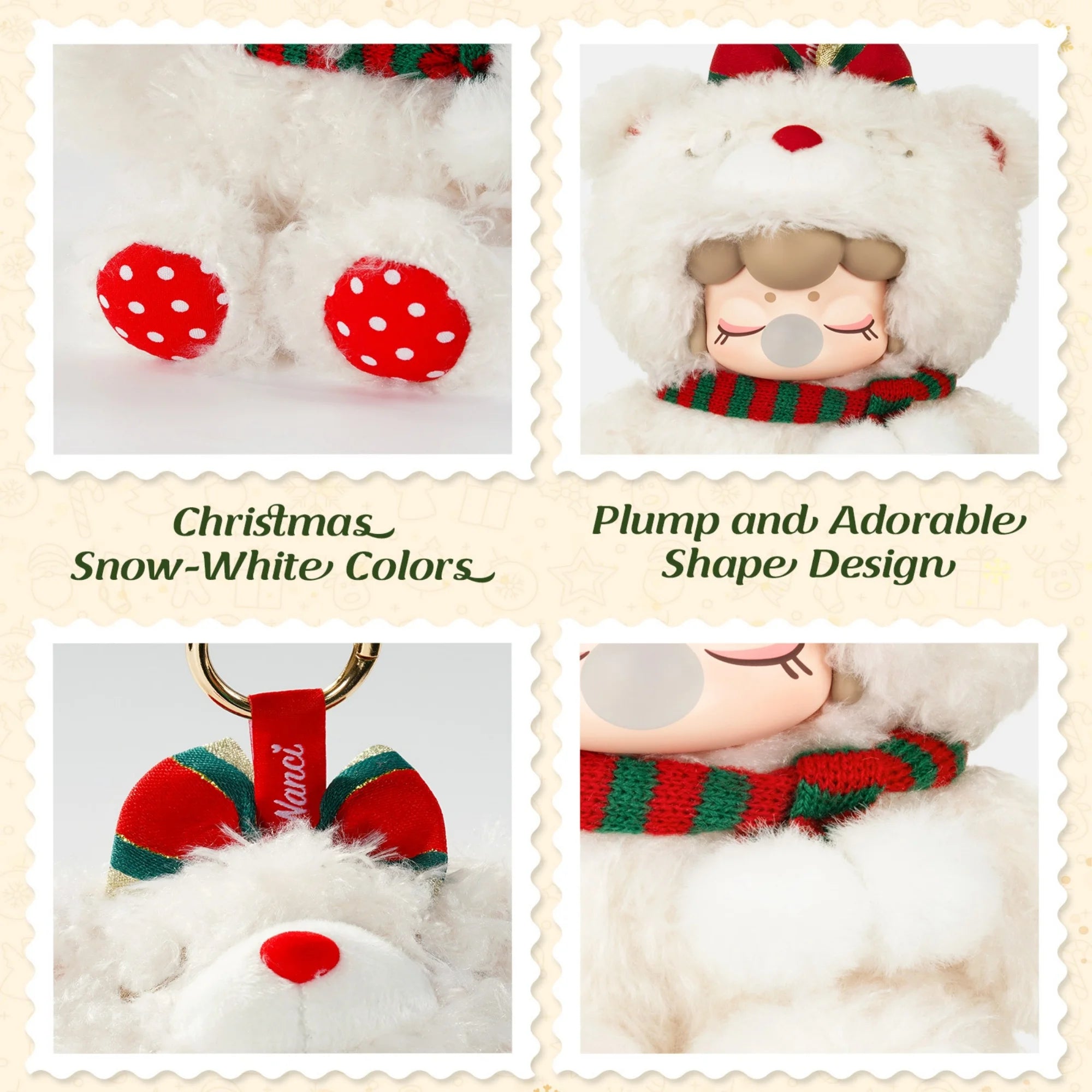 Nanci Christmas Bear Plush Pendant Collectible Plush Doll Toys Gift for Kids Friends Adults