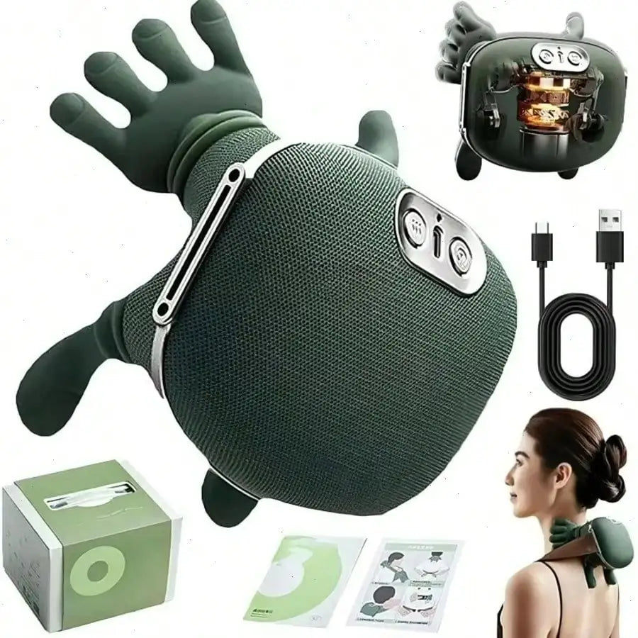 Advanced 4D Shiatsu Neck and Shoulder Massager with Heat & Finger Massage - Wireless, Deep Tissue, Simulated Human Hand Design F
