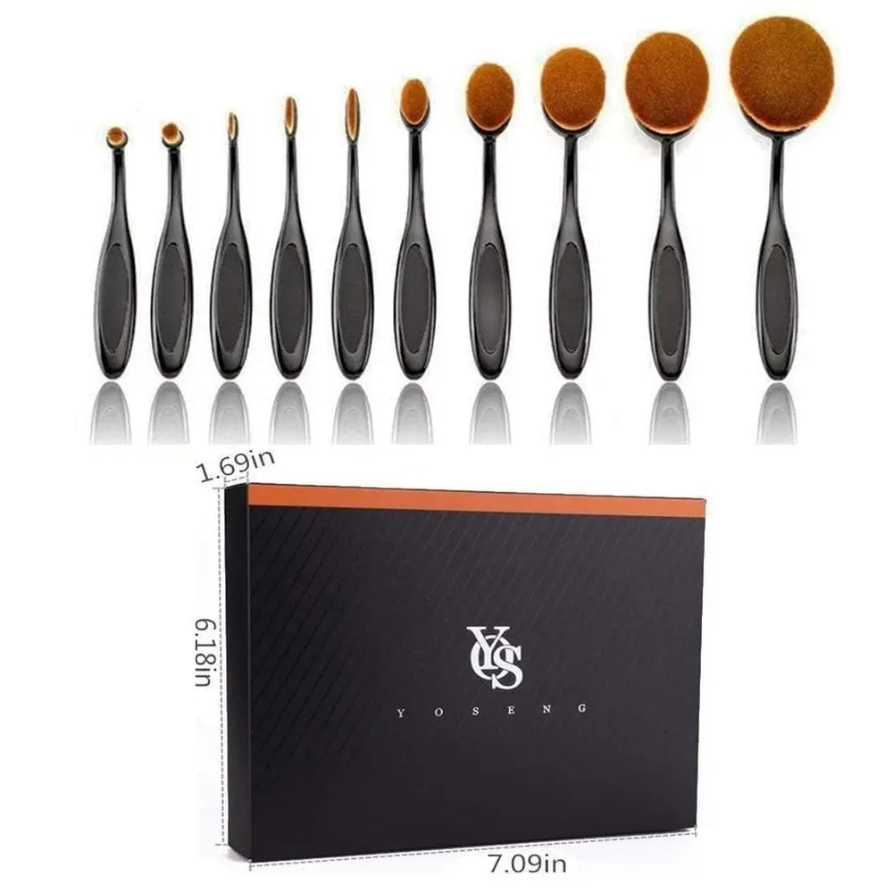 10-Piece Oval Makeup Brush Set: Professional Foundation, Contour, Concealer, Eyeliner, and Blending Tools for Women - Ideal Gift