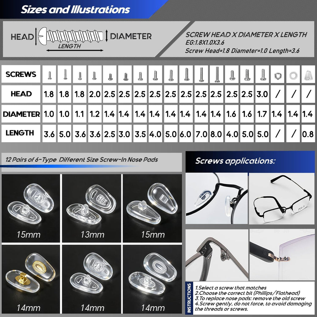 Eyeglass Sunglass Repair Kit, Magnetic Eye Glasses Repairing Tool Kit with Assorted Screws