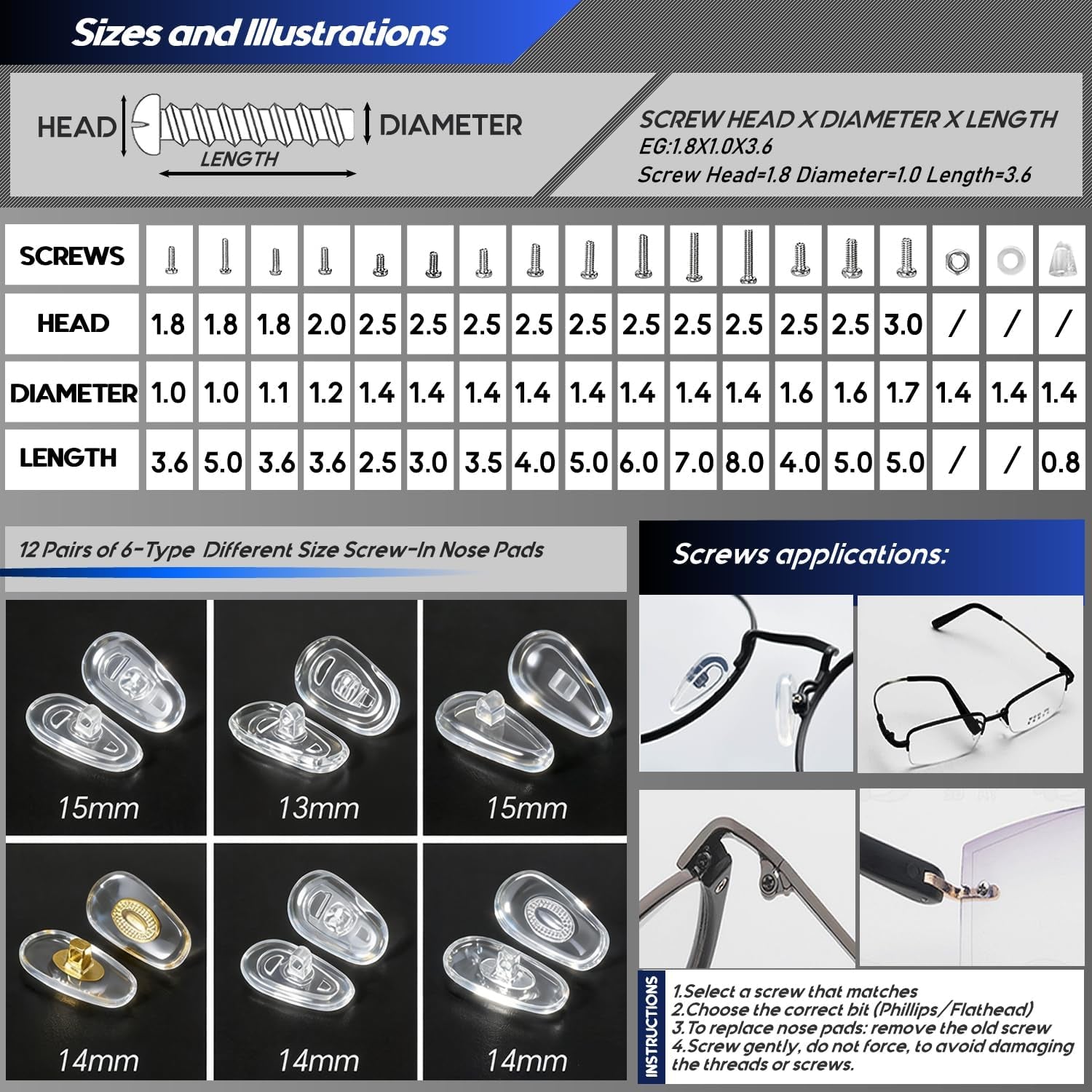 Eyeglass Sunglass Repair Kit, Magnetic Eye Glasses Repairing Tool Kit with Assorted Screws