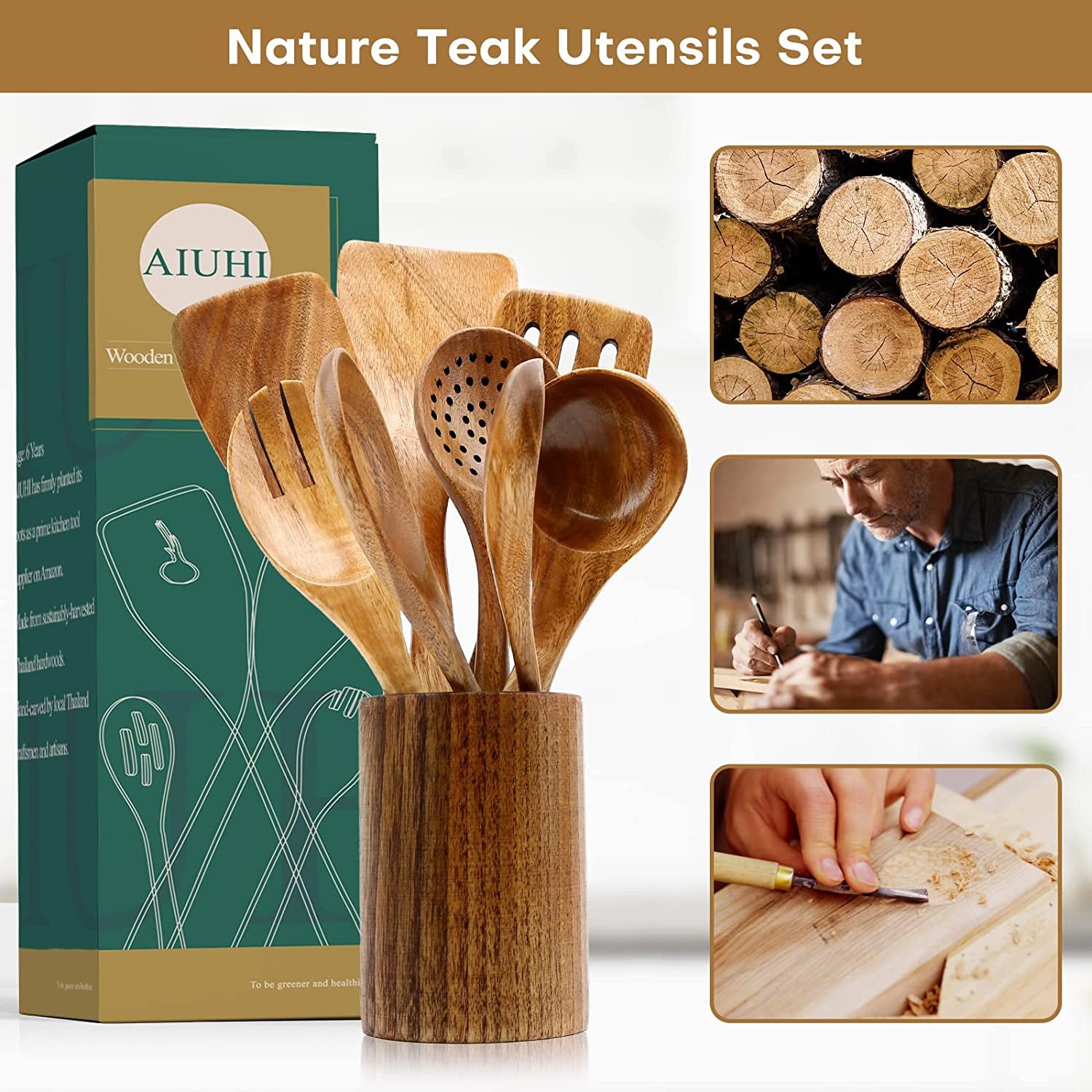 Wood Spoons for Cooking, Nonstick Kitchen Utensil Set
