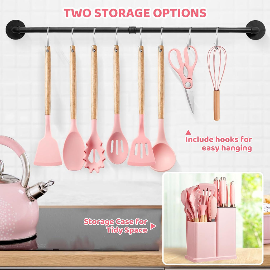37 PCS Kitchen Utensils Set, Silicone Cooking Utensils Set with Knife Set and Holder