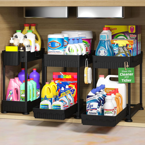 3-Pack 2-Tier under Sink Organizers with Sliding Drawers 