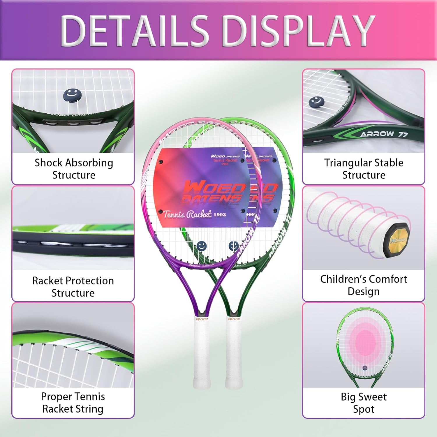 19" 23" 25" Kids Tennis Racket Junior/Youth Tennis Racquet with Tennis Ball Carry Bag 