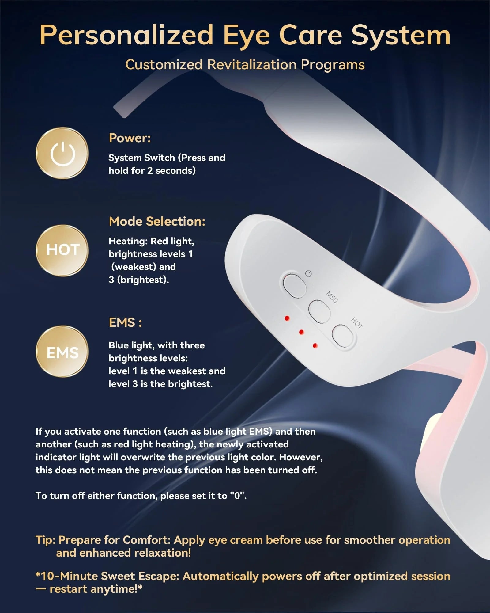 3D Eye Massager 630Nm Red Light Therapy Device for the Treatment of Eye Bags&Dark Circles&Puffiness Periorbital for Treating