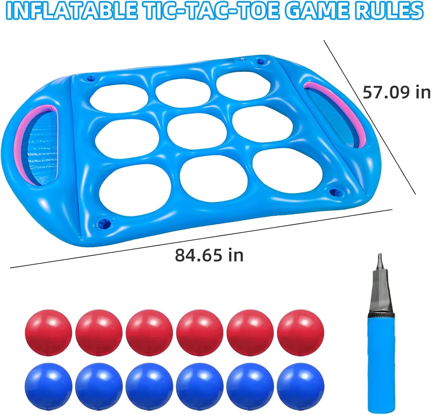 Tic Tac Toe Pool Toys Game Set: Giant Floating Board Set with 12 Balls & Cup Holders