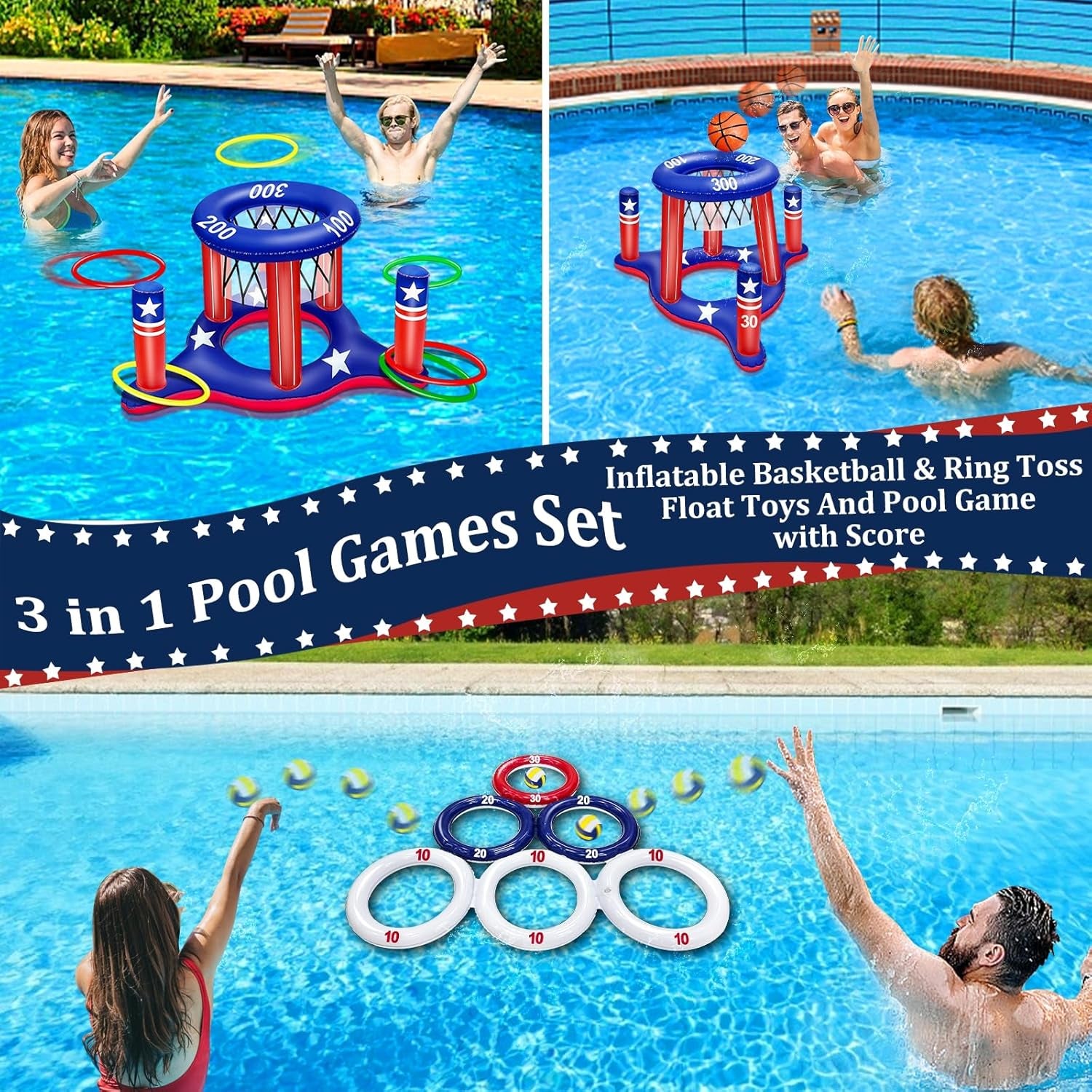 American Flag Pool Toys Games Set