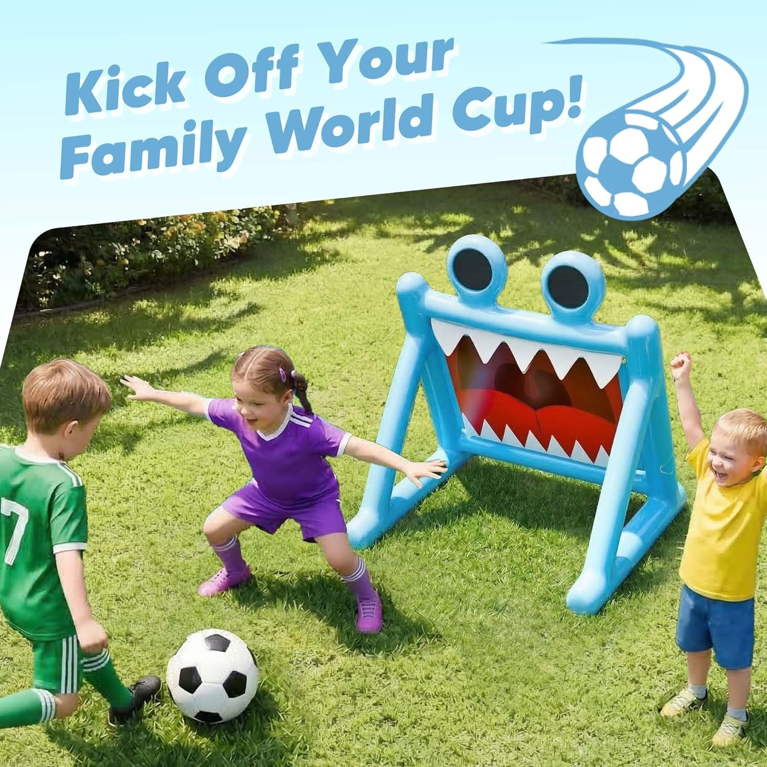 Kids Soccer Pool Toy, Inflatable Soccer Goal W/Balls