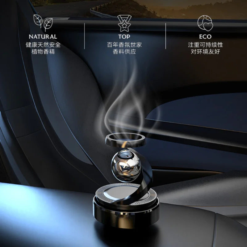 Rotating Solar Car Aromatherapy Diffuser - Essential Oil Compatible, Long-Lasting Scent, Stylish Dashboard Decor, Eco-Friendly C