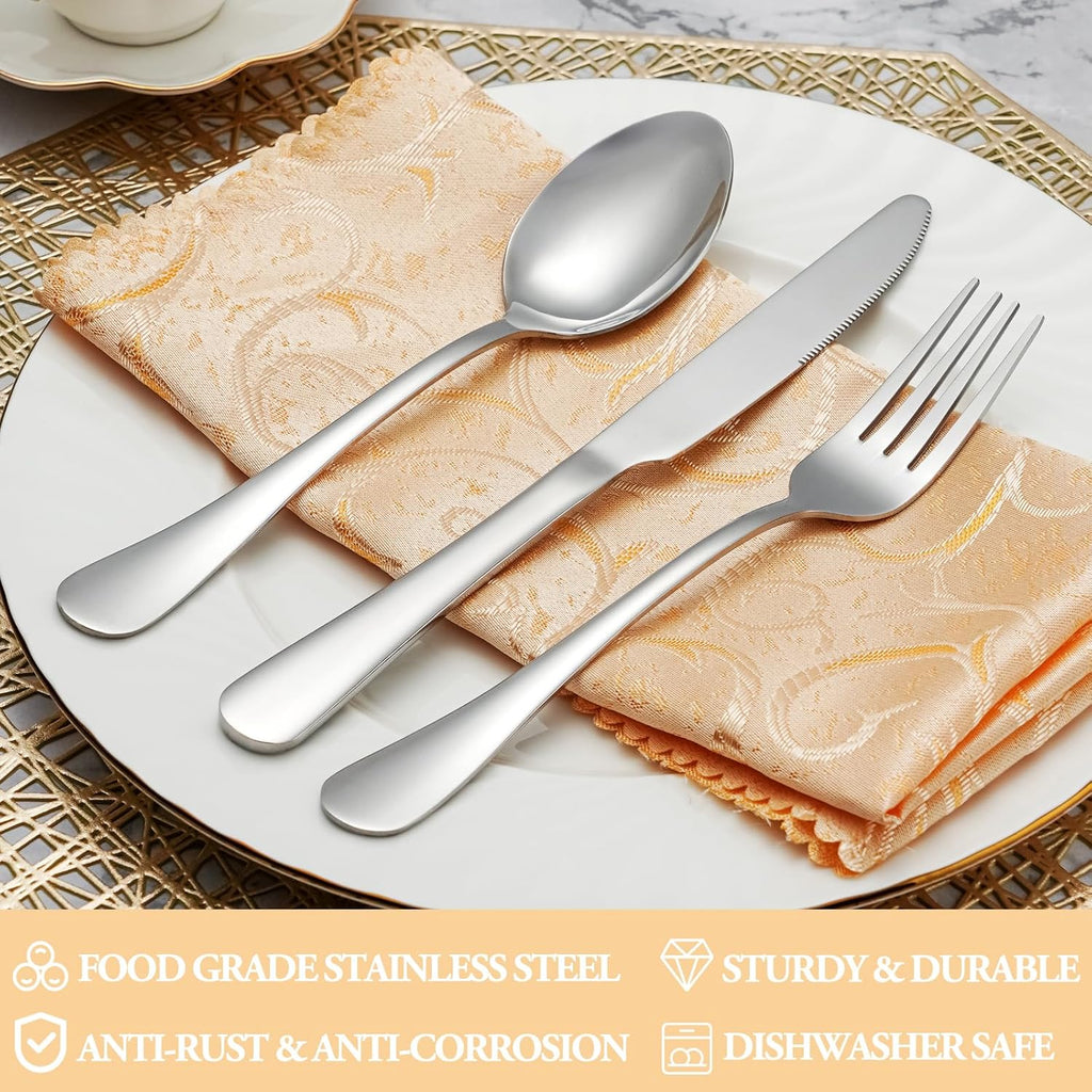 50 Piece Silverware Set Service for 10. Premium Stainless Steel Flatware Set
