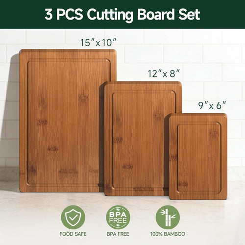 3-Piece Set Deep-Carbonized Bamboo Cutting Board 