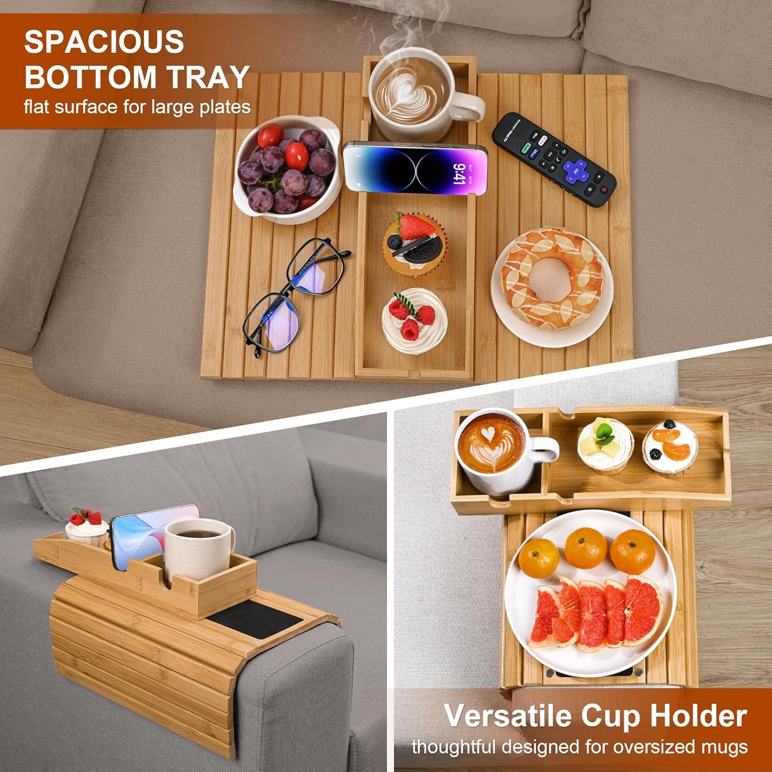 3-In-1 Magnetic Detachable Couch Arm Tray