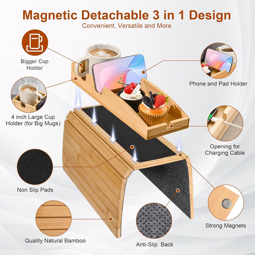 3-In-1 Magnetic Detachable Couch Arm Tray
