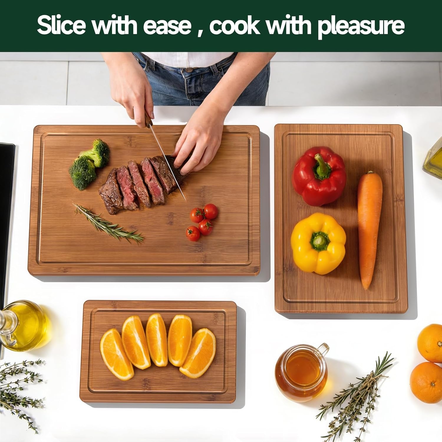 3-Piece Set Deep-Carbonized Bamboo Cutting Board 