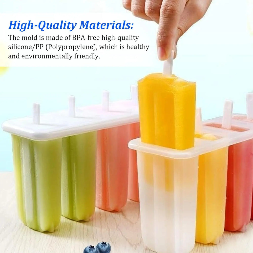2 Pcs 4 Cavity Popsicle Mold for Homemade Ice Cream and Frozen Treats, Food-Grade Ice Pop Maker with Sticks, Easy Release Design
