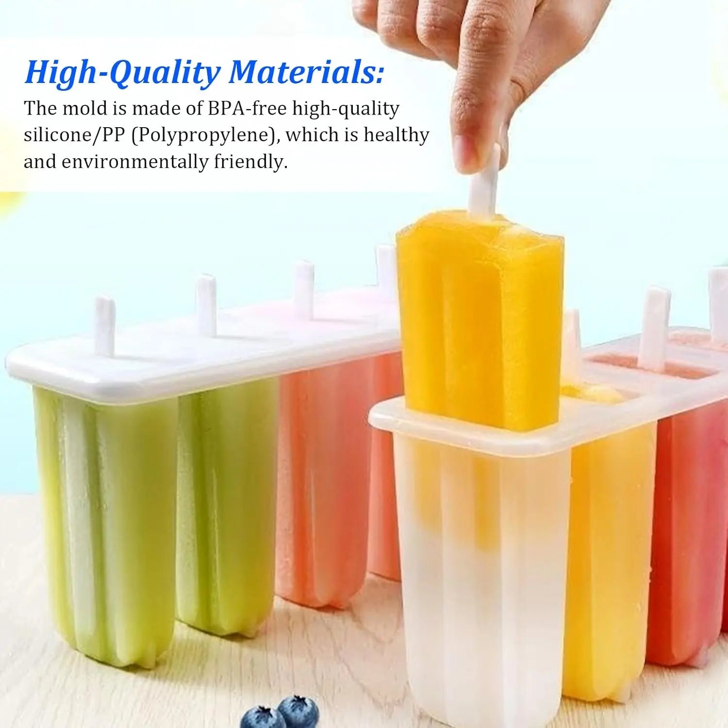 2 Pcs 4 Cavity Popsicle Mold for Homemade Ice Cream and Frozen Treats, Food-Grade Ice Pop Maker with Sticks, Easy Release Design