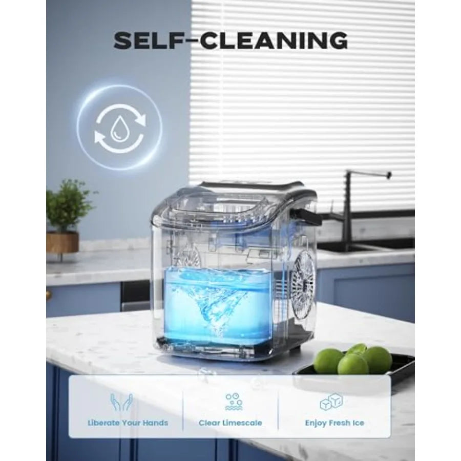 Countertop Portable Ice Maker for Home/Kitchen/Camping/Rv, Stainless Steel, Silver, 26Lbs Ice in 24Hrs, 9 Cubes in 6 Mins, Auto