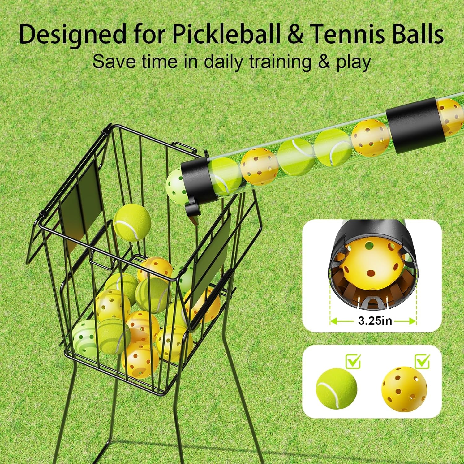 17 Balls Pickleball Ball Retriever & Ball Holder Storage with Strap