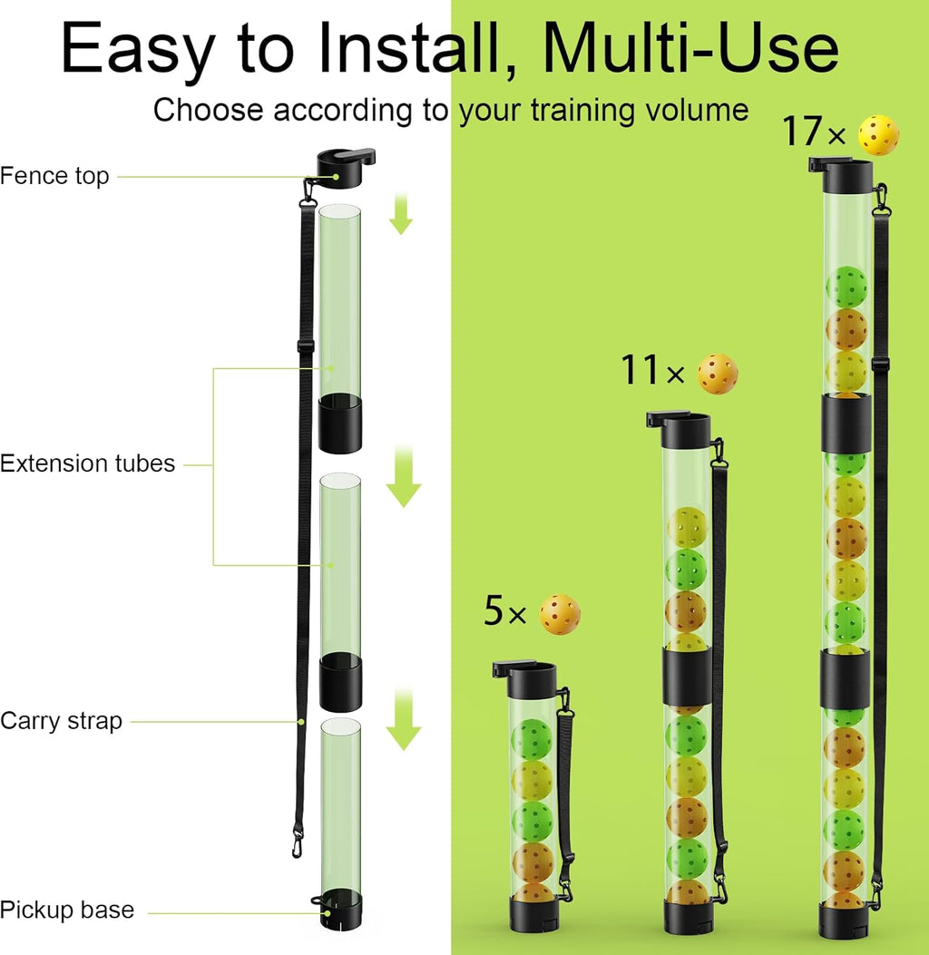 17 Balls Pickleball Ball Retriever & Ball Holder Storage with Strap