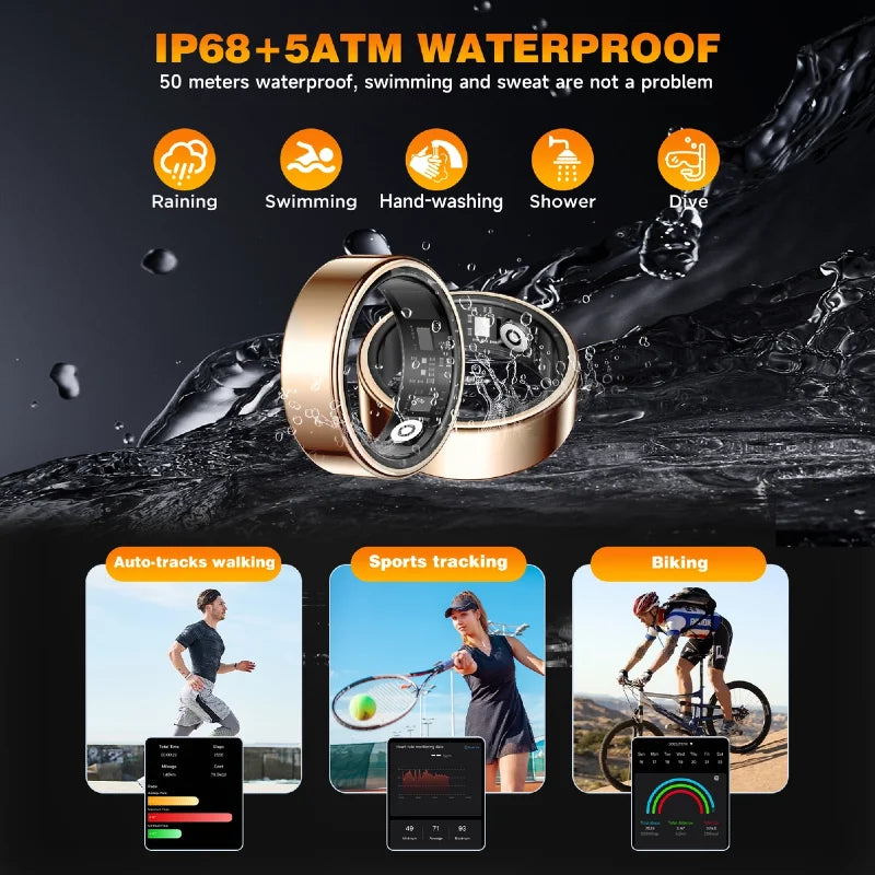 Wearable Smart Ring, Durable Stainless Steel, Lightweightwireless Bluetooth, IP68 Waterproof Dustproof, Accurate Spo2Heart Rate Sleep Monitoring, Smart Notifications, Couple Giftfor Men and Women, No Subscription Required, Ios & Androidcompatible Outd