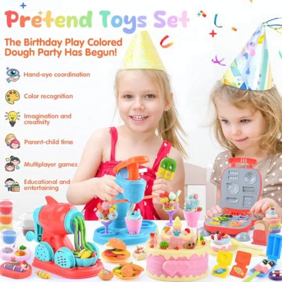 Color Dough Set Kitchen Creations with Ice Cream/Cake/Noodle/Hamburger Maker Mache, Arts Crafts Play Food Toys Tools Kit for Bo