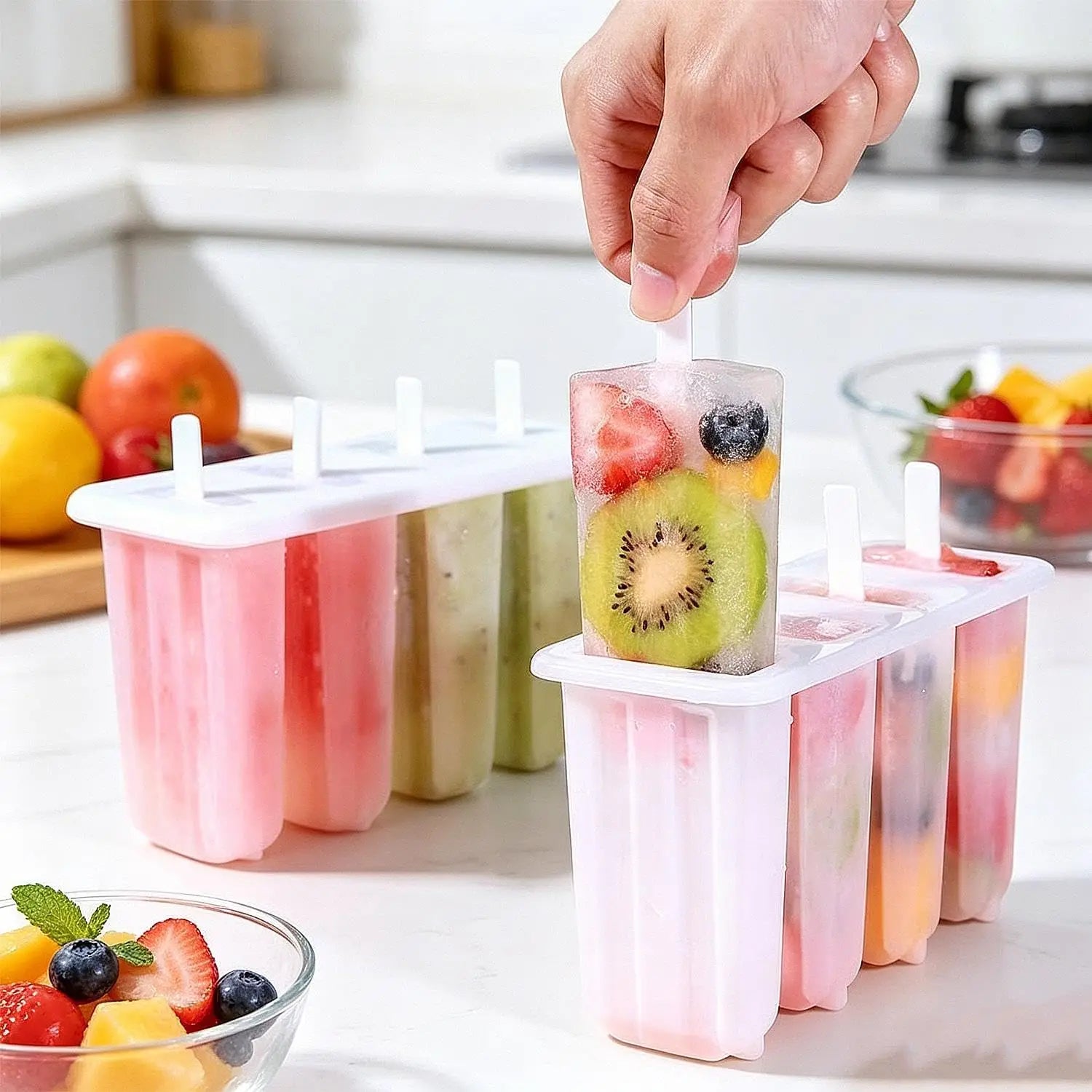 2 Pcs 4 Cavity Popsicle Mold for Homemade Ice Cream and Frozen Treats, Food-Grade Ice Pop Maker with Sticks, Easy Release Design