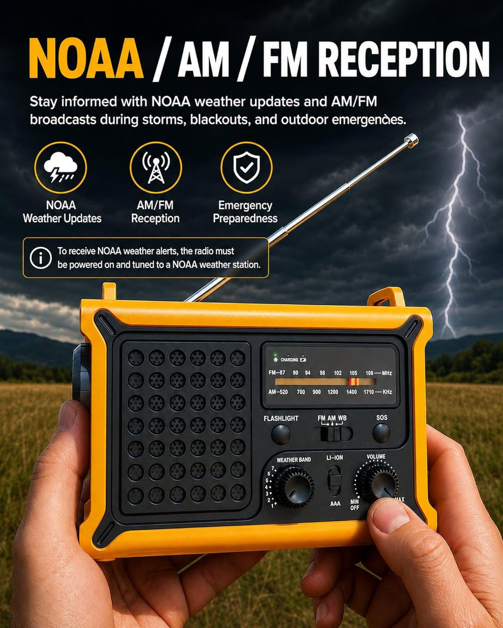 Emergency Weather Radio – Hand Crank Solar, 12000Mah Power Bank