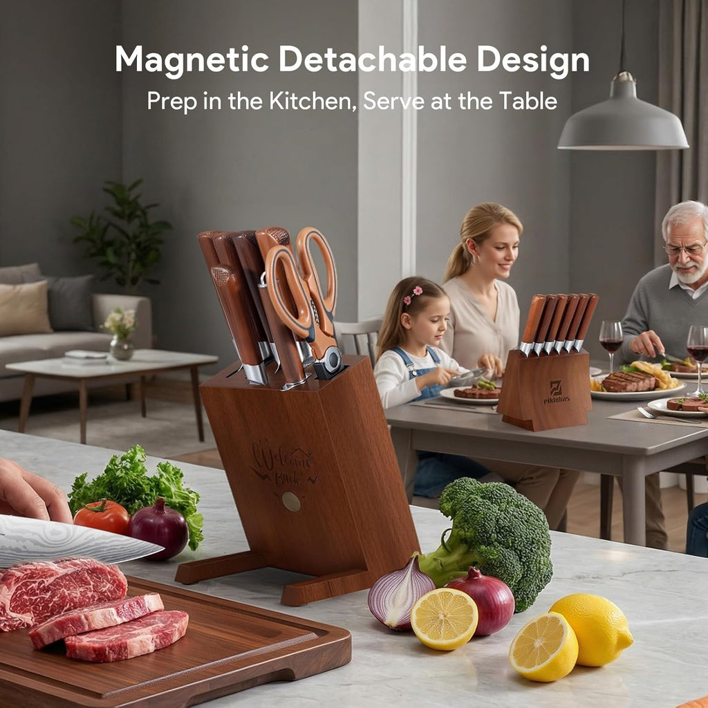 Premium Kitchen Knife  15 Pieces Knife Sets with Magnetic Detachable Knife Holder