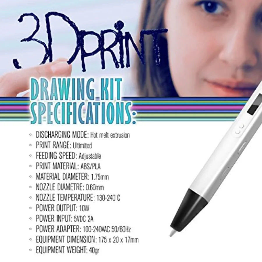 Professional Printing 3D Pen with OLED Display for DIY Modeling ABS/PLA Filament Compatible Black Body Precise Temperature Cont