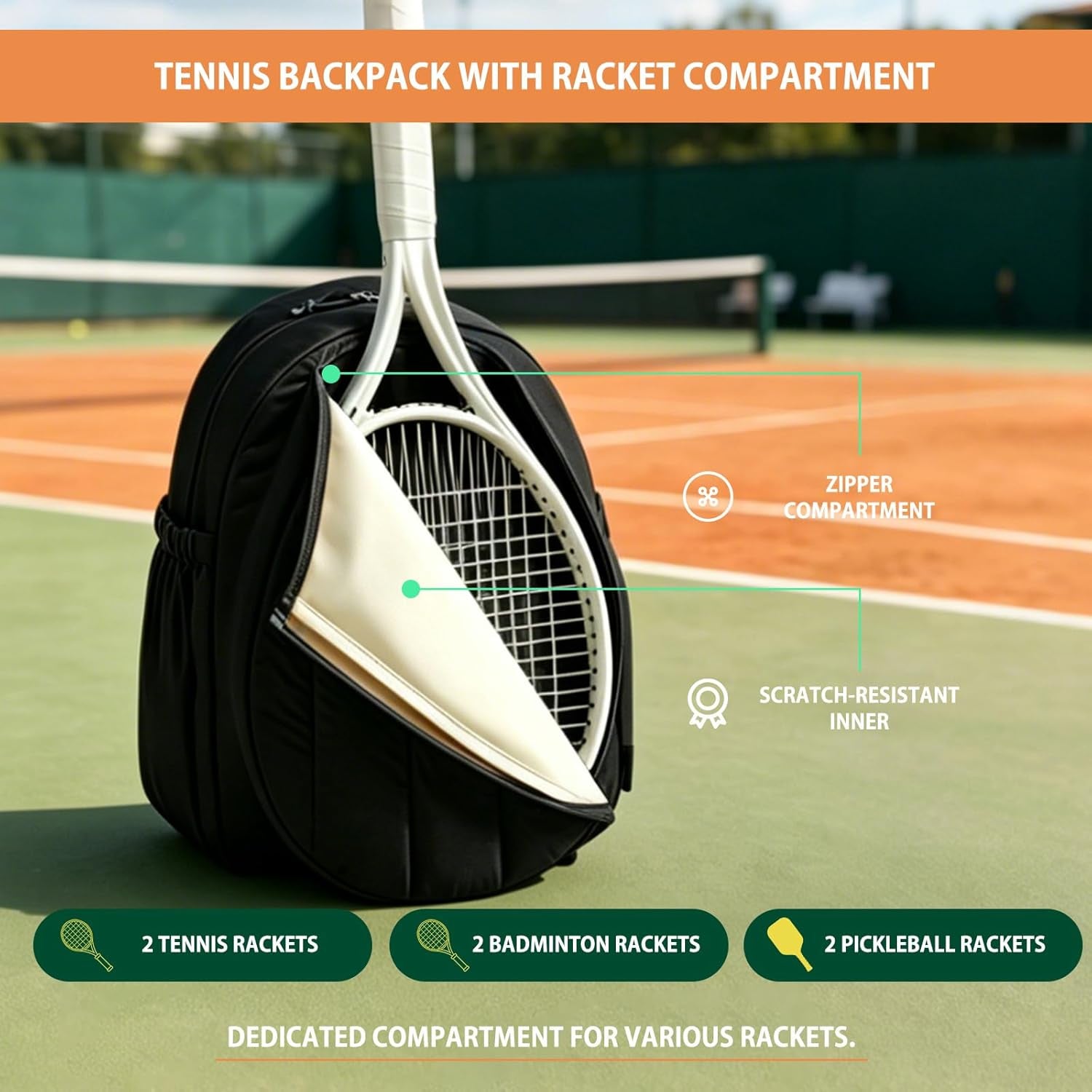 Tennis Backpack,Tennis Bag with Shoe Compartment&Waterproof 