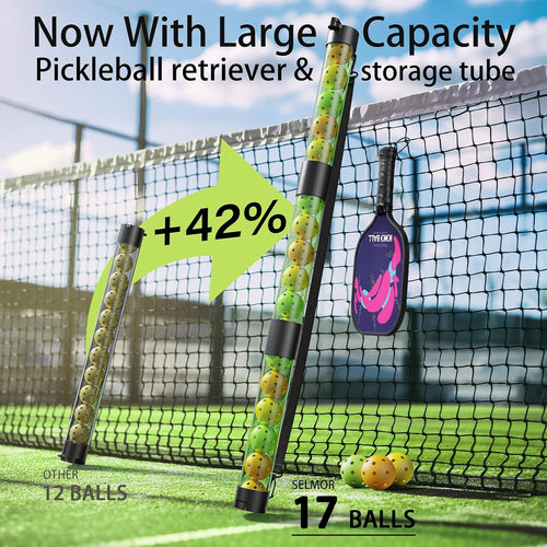 17 Balls Pickleball Ball Retriever & Ball Holder Storage with Strap