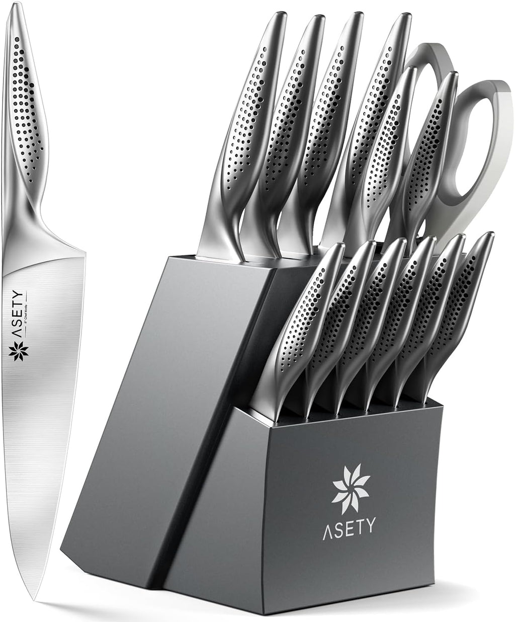 Premium Knife Set 15 PCS Stainless Steel Knife Set with Built-In Sharpener