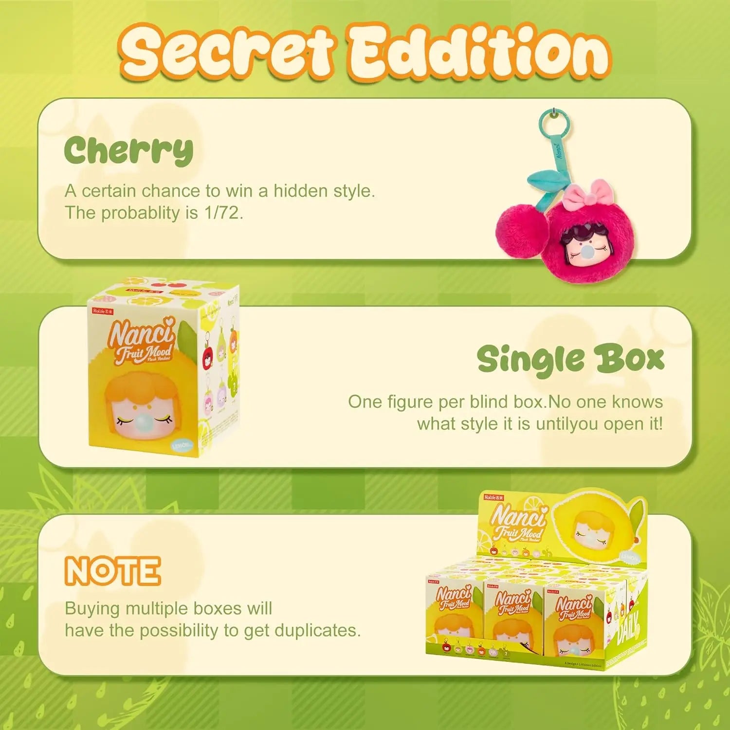 Plush Blind Box Nanci'S Fruit Mood Action Figure Collectible Plush Doll Toys Surprise Box Gift for Kids Friends Adults
