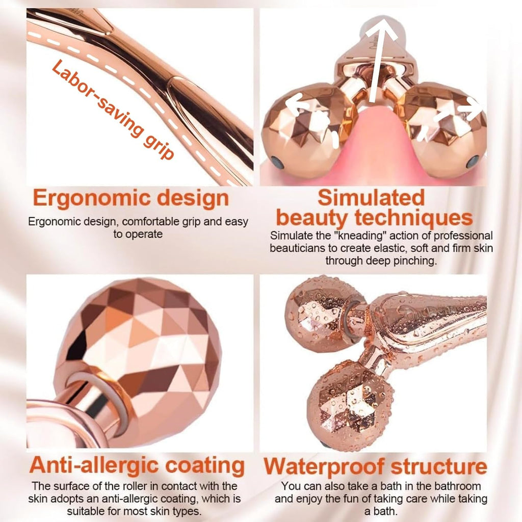 3D Face Roller Metal Facial Massage Tool and Eye Skin Care Kit