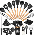 39 PCS Kitchen Utensils Set, Silicone Cooking Utensil Sets with Wooden Handle