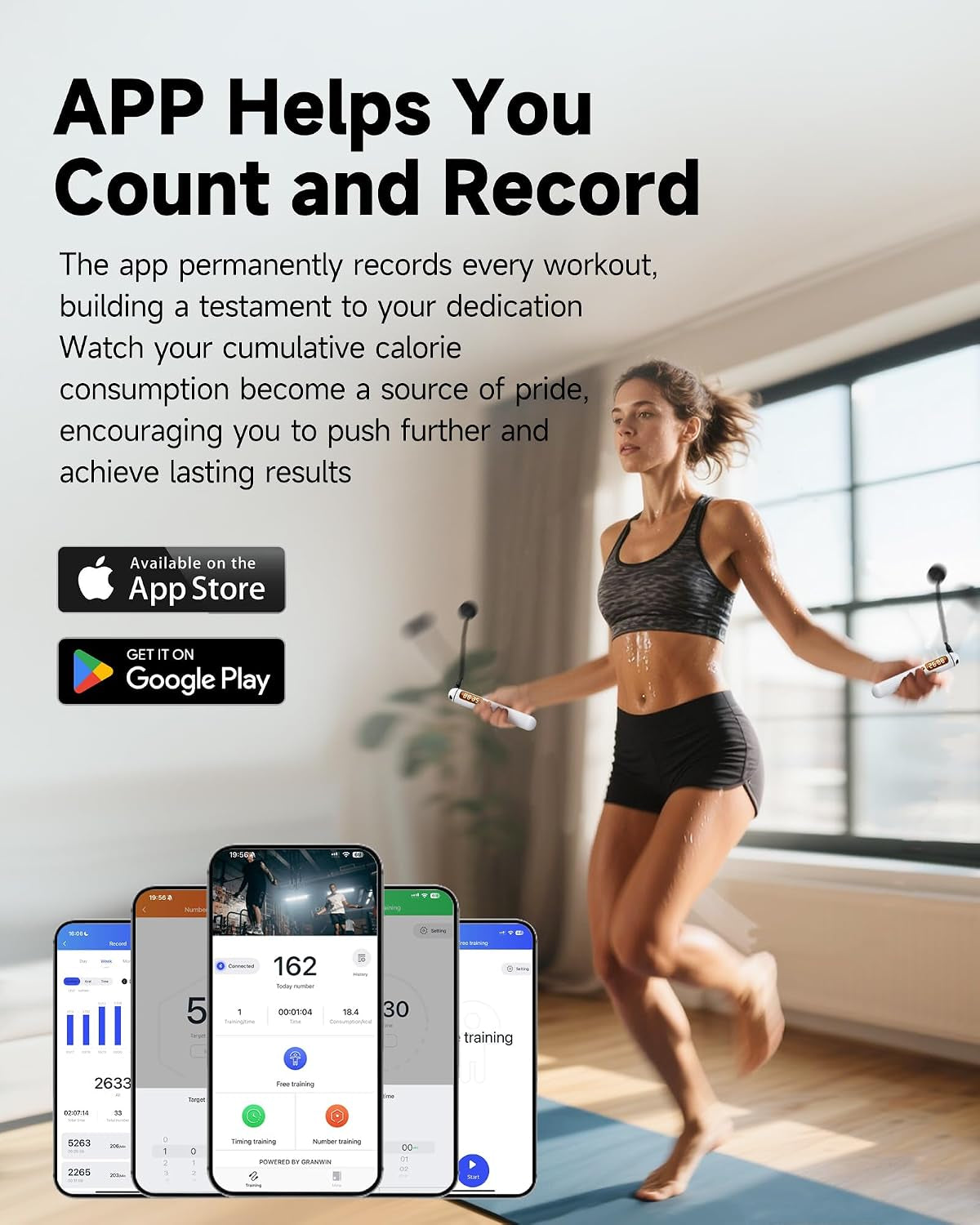 2 in 1 Smart Jump Rope, APP Control & Data Record, Cordless Jumping Rope with Counter for Women, Men, All Age, Adjustable Skipping Rope for Cardio Fitness in Limited Home Space & Outdoor