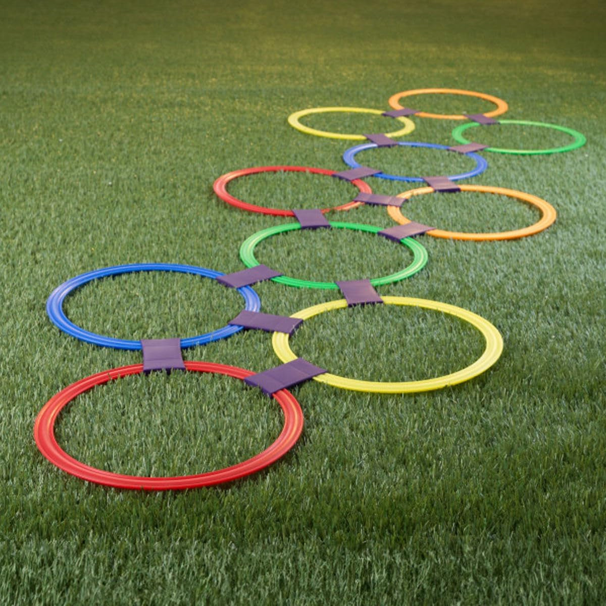 Hopscotch Rings Game - Ten 11-Inch Plastic Rings and 15 Connectors for Indoor and Outdoor Use 