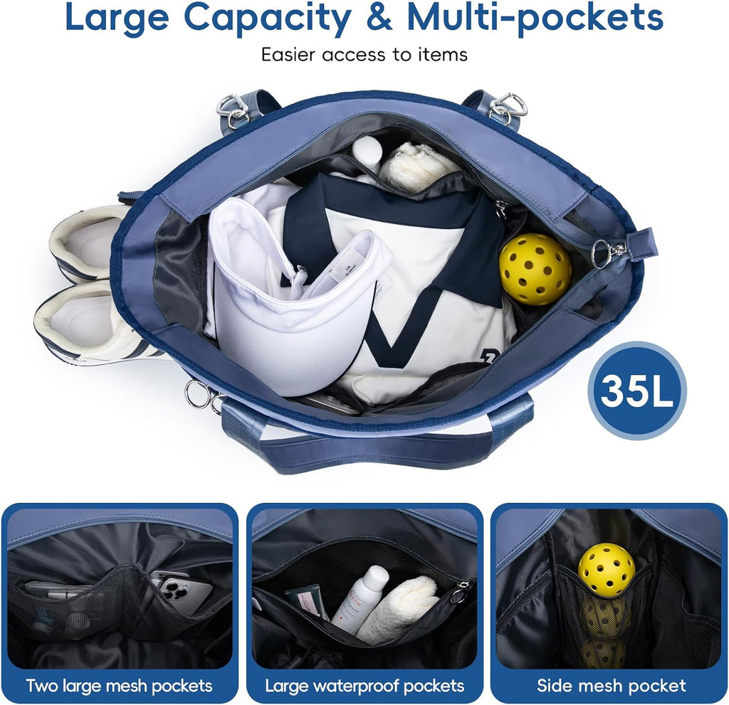Premium Pickleball Tote Bag for Women with Fence Hook, Quilted Pickleball Bag Holds 3-4 Paddles 